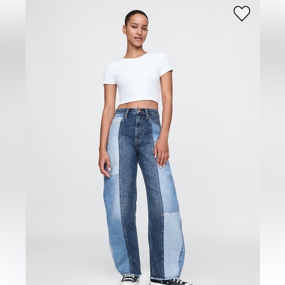 High rise barrel jeans in store now!